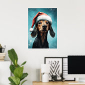 Schattigee Hond Dragen Santa Hat Dachshund Christm Poster (Thuiskantoor)