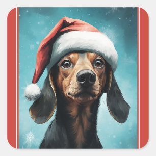 Schattigee Hond Dragen Santa Hat Dachshund Christm Vierkante Sticker