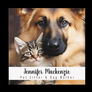 Schattigee Hond en Kat Pet Sitter en Dog Walker Vierkante Visitekaartje