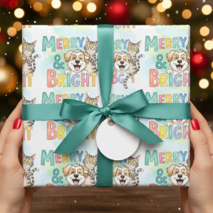 Schattigee hond en kat vrolijk en helder cadeaupapier