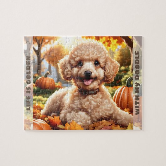 Schattigee Hond Goldendoodle Puppy Herfst Pompoen  Legpuzzel (Horizontaal)