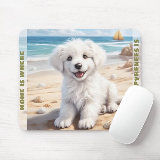 Schattigee Hond Grote Pyreneeën Witte Puppy Custom Muismat (Met muis)