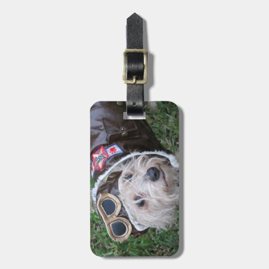 Schattigee Hond in Aviator Uniform Bagagelabel (Voorkant verticaal)