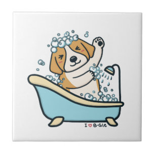 Schattigee hond in een doucheillustratie tegeltje