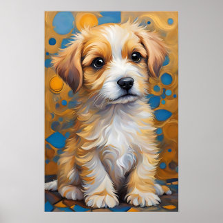 Schattigee hond in Kandinsky-stijl - Gouden en Bla Poster