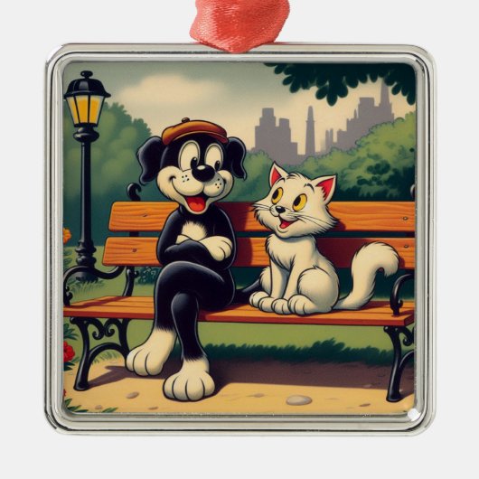 Schattigee, hond/kat cartoon metalen ornament (Voorkant)