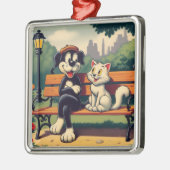 Schattigee, hond/kat cartoon metalen ornament (Links)