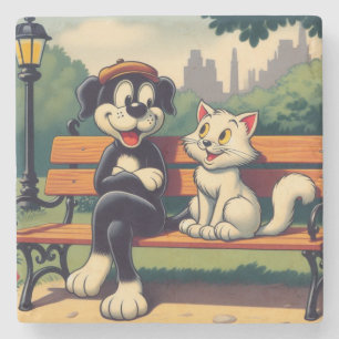 Schattigee, hond/kat cartoon stenen onderzetter