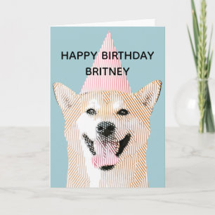 Schattigee Hond Kawaii Glimlachend Shibu Inu Blue Kaart