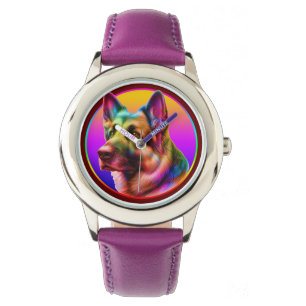 SCHATTIGEE HOND KLEURRIJKE REGENBOOG HORLOGE