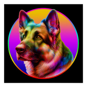 SCHATTIGEE HOND KLEURRIJKE REGENBOOG PERFECT POSTER