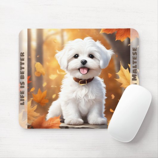 Schattigee Hond Maltese Puppy Pompoen Herfst Herfs Muismat (Met muis)