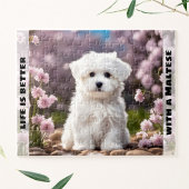 Schattigee Hond Maltese Puppy Spring Floral Custom Legpuzzel