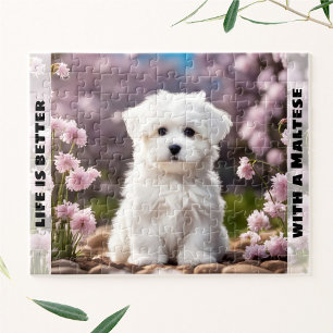Schattigee Hond Maltese Puppy Spring Floral Custom Legpuzzel