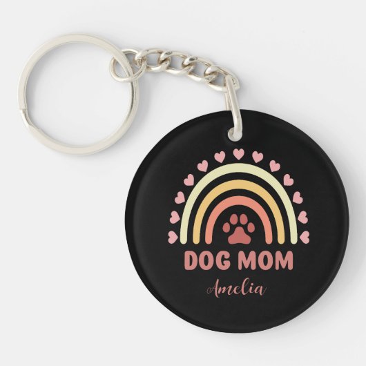 Schattigee Hond Mam Custom Naam Regenboog Patroon Sleutelhanger (Voorkant)