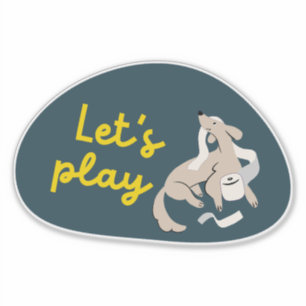 Schattigee hond, marine en geel "laten we spelen!" sticker