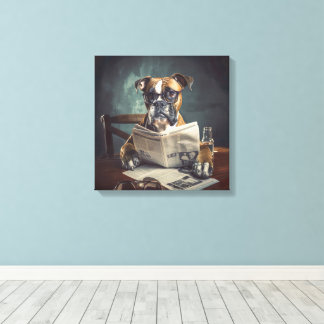 Schattigee hond met bril leest krant canvas afdruk