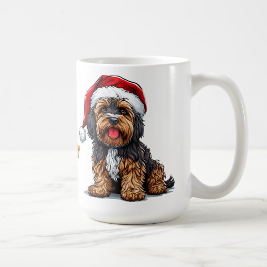 Schattigee hond met een kerstmuts koffiemok (Rechts)