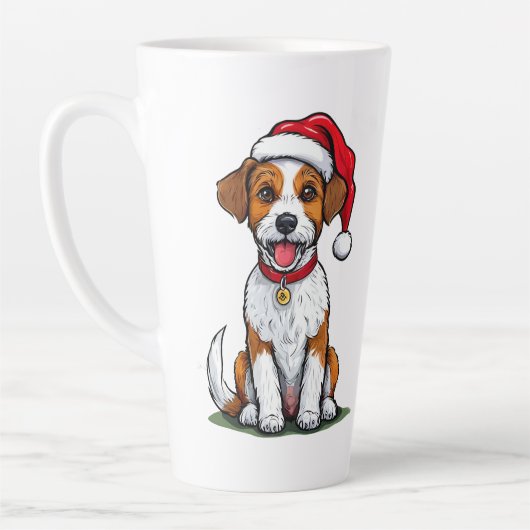 Schattigee hond met kerstmuts zitten en glimlachen latte mok (Links)