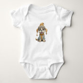 Schattigee hond met winterkleding romper (Voorkant)