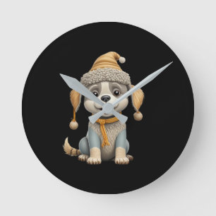 Schattigee hond met winterkleding ronde klok