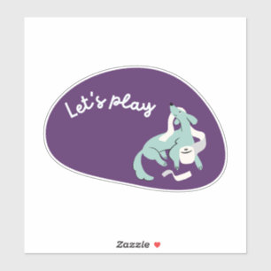 Schattigee hond, paarse en aqua, "Laten we spelen! Sticker
