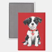 Schattigee hond Red Heart Love Magneet (Voorkant / Achterkant)