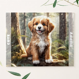 Schattigee Hond Waterverf Puppy Bos Aangepaste Naa Legpuzzel