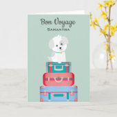 Schattigee hond zat op koffers Bon Voyage Custom Kaart (Gele Bloem)