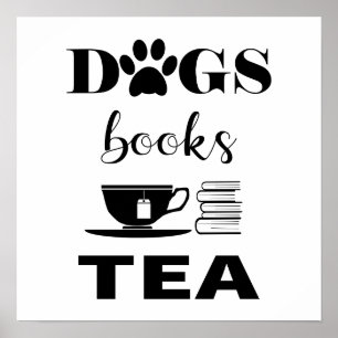 Schattigee Honden Boeken Hot Tea Modern Typografie Poster