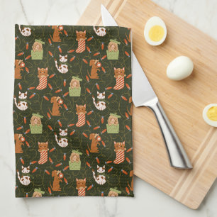 Schattigee Honden en Katten Kerstverlichting Groen Theedoek