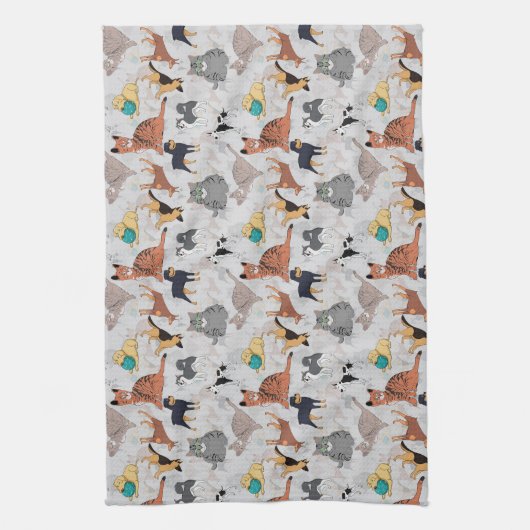 Schattigee honden- en kattenpatroon ontwerp theedoek (Verticaal)