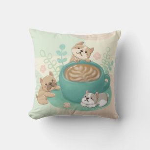 Schattigee honden en koffie illustratie kussen