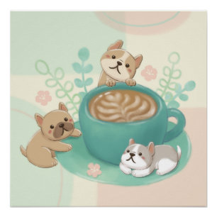 Schattigee honden en koffie illustratie perfect poster