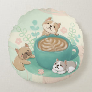 Schattigee honden en koffie illustratie rond kussen