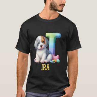 Schattigee Honden Letter Ira Naam Rainbow Dog T-shirt