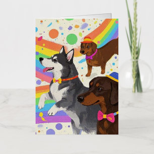 Schattigee honden met regenboog folie wenskaart