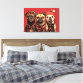 Schattigee honden vieren kerst canvas afdruk (Insitu (Slaapkamer))