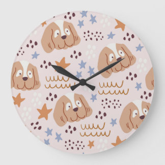 Schattigee hondjes, sterretjes, lijnen:  naadloos grote klok