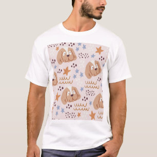 Schattigee hondjes, sterretjes, lijnen: naadloos t-shirt