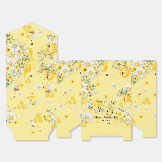 Schattigee Honingbijen Geel Bloemen 1e Verjaardag Bedankdoosjes (Ongevouwen)