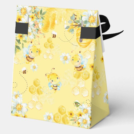 Schattigee Honingbijen Geel Bloemen 1e Verjaardag Bedankdoosjes (Achterkant)