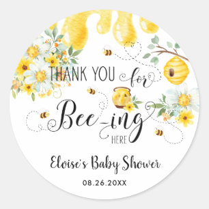 Schattigee Honingbijen Geel Bloemen Verjaardag Bab Ronde Sticker