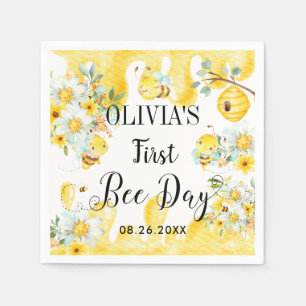 Schattigee Honingbijen Geel Bloemen Verjaardag Servet