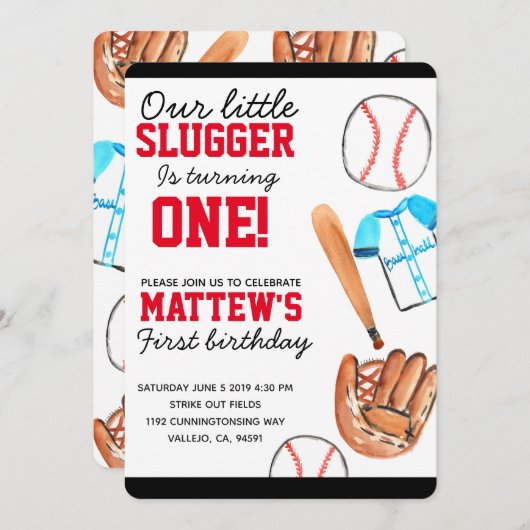 Schattigee honkbalsport verjaardagsfeestuitnodigin kaart (Voorkant / Achterkant)