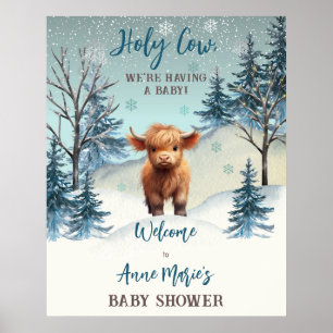 Schattigee Hoogland Heilige Koe Winter Baby shower Poster