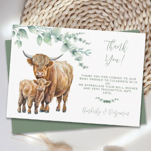 Schattigee Hoogland Koe groen Eucalyptus Baby show Bedankkaart
