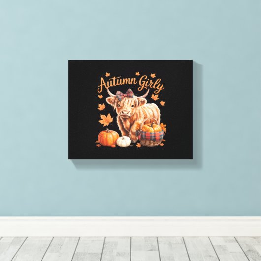 Schattigee Hoogland Koe Herfst Herfst Girly Thanks Canvas Afdruk (Insitu (Houten vloer))