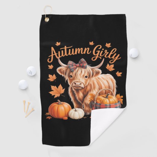 Schattigee Hoogland Koe Herfst Herfst Girly Thanks Golfhanddoek (Insitu)