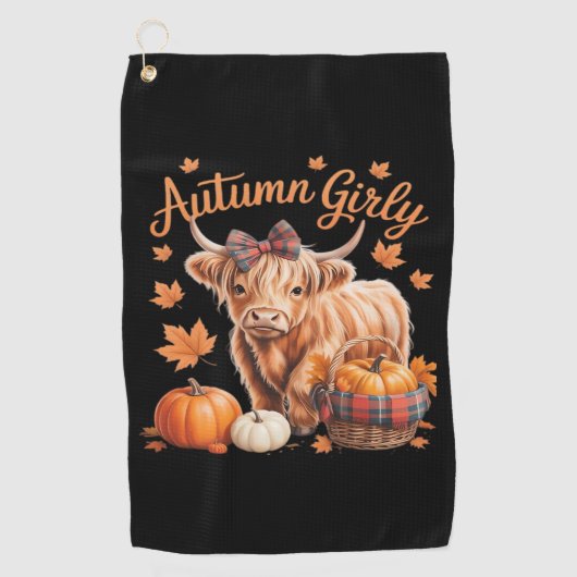 Schattigee Hoogland Koe Herfst Herfst Girly Thanks Golfhanddoek (Voorkant)